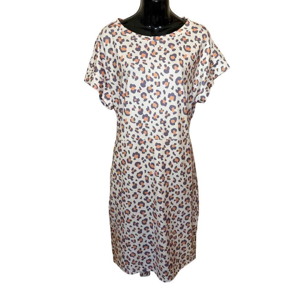 Merokeety Womens XL Leopard Print Tie Waist T-Shirt Dress Short Sleeve Pockets